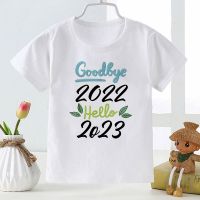 Goodbye 2022 Hello 2023 Print Aesthetic Cute Girls Clothes Fashion Beautiful Kids T-shirts Oversized Happy New Year Baby Clothes