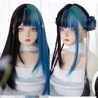 【CW】 HOUYAN Synthetic long straight hair light green gradient blue wig female bangs black synthetic cosplay heat-resistant par