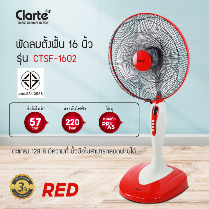 clarte-พัดลมปรับระดับ16-ใบพัดใส-รุ่น-ctsf-1602-มีให้เลือก-2-สี-พัดลมไม่มีเสียง-พัดลมตัวใหญ่-พัดลมสีสันสดใส-พัดลมแรง-clarte-thailand