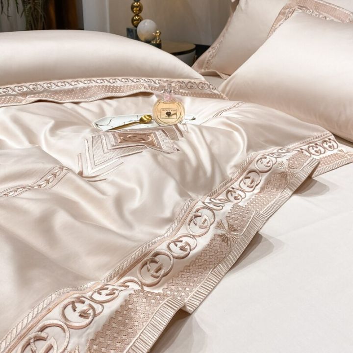 ชุดเครื่องนอนผ้าซาตินปักลายผ้านวมผ้าคลุมเตียงสองชั้นผ้าฝ้ายอียิปต์หรูหรา1000tc