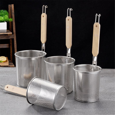 14 Pcs Stainless Steel Strainer Basket Fine Sieve Mesh Food Skimmer Kitchen Sieve Mesh Strainer Filter Spoon with Wooden Handle