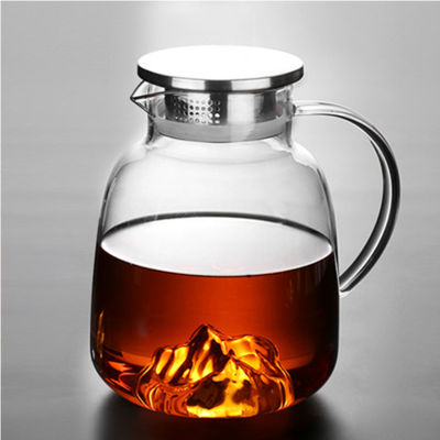 GF 1.7L Big ทนความร้อน Iceberg กาน้ำชากาน้ำชากาต้มน้ำชาดอกไม้แก้วใสขนาดใหญ่ผลไม้ที่ใส่น้ำผลไม้กาน้ำชาผู้ถือ