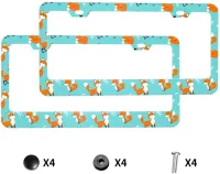 Cute Red Fox Aluminum Metal License Plate Frame with Screw License Plate Frame Car Tag Cover Holder for Us Standard Vehicles