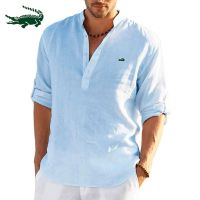 2023 High quality mens spring/summer new long sleeved cotton linen shirt business casual loose fitting T-shirt shirt top S-5XL