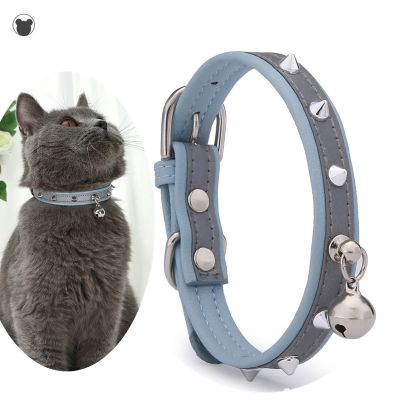 [HOT!] PU Leather Luminous Cat Collar Punk Rivet Pendant Cat Bell Collar Anti-bite Metal Buckle Dog Collar Pet Supplies Collar for Cats