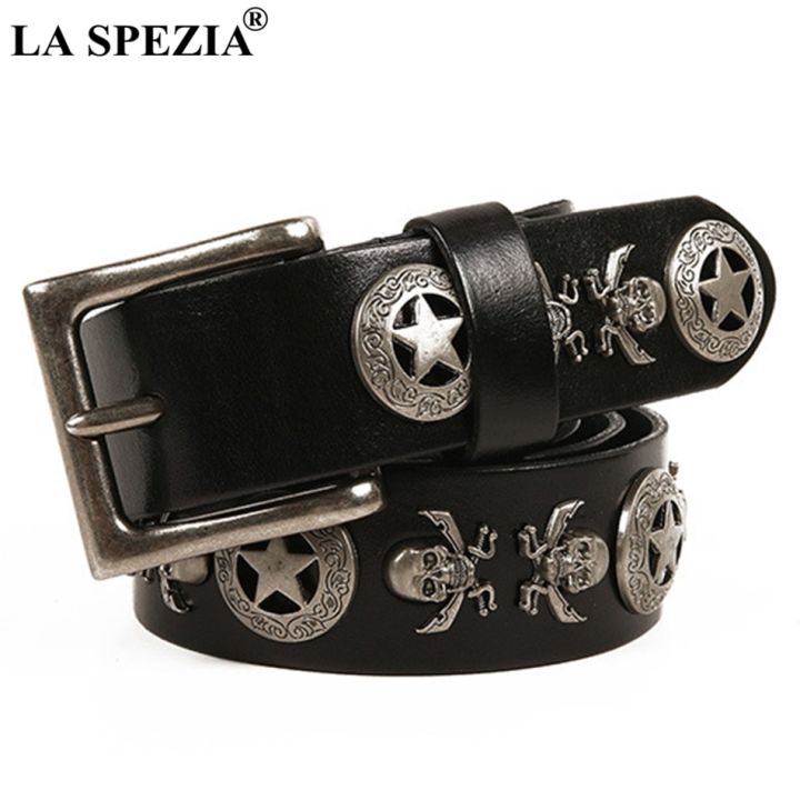 LA SPEZIA Square Belt Male Genuine Cowhide Leather Pin Buckle Belts For ...