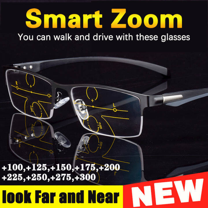 New Transition Progressive Multifocal Lenses Multi Focus Reading Glasses Half Rim Men Women 0526