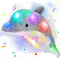 40ซม. ดนตรี Light-Up Dolphin ตุ๊กตา Plush ของเล่น Sleeping โยนหมอนนุ่มสีเทาตุ๊กตาสัตว์สำหรับสาวเด็กเรืองแสงของเล่น ~