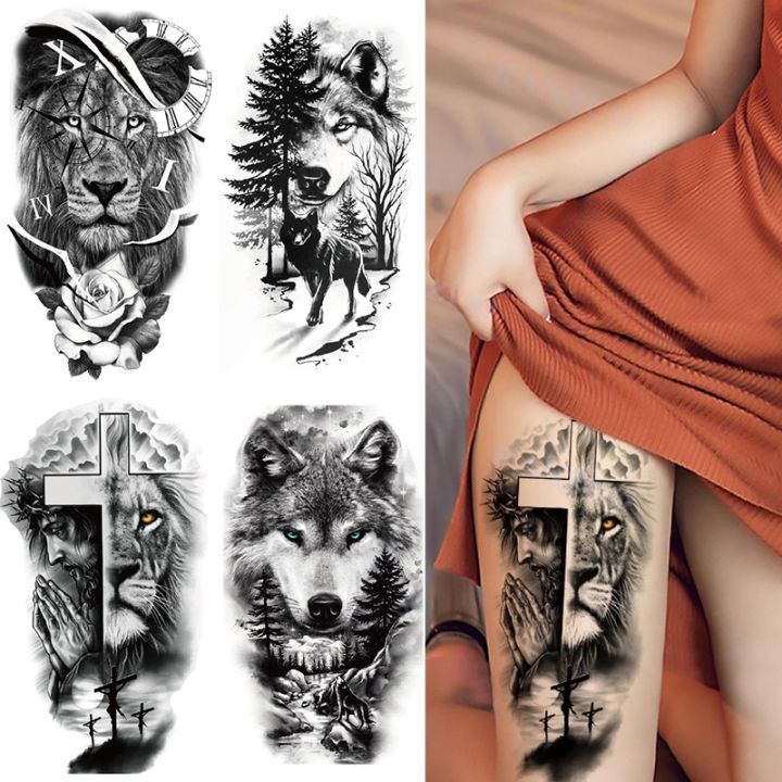 Mens Temporary Tattoos Tiger Lion Wolf Tattoo Stickers Fake Tattoo For  Women Arm Legs Sleeve Body Makeup Tatoo Waterproof  Temporary Tattoos   AliExpress