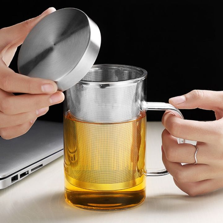 แก้วแก้วบอโรซิลิเกตสำหรับชาขนาดใหญ่500มิลลิลิตรถ้วยแก้วเหยือกชงชา-infuser-แก้วกาแฟสำนักงานบ้านที่กรองชาสเตนเลส-nmckdl