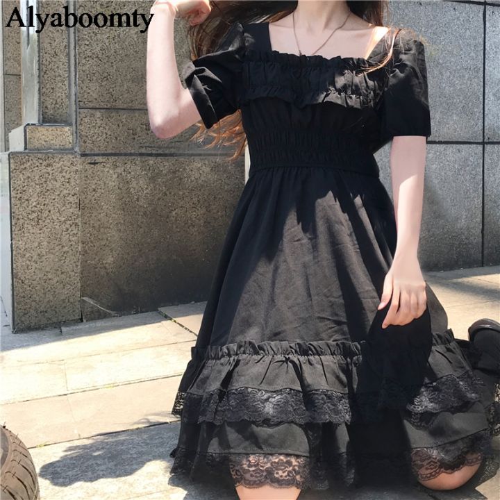 japanese-harajuku-summer-women-black-mini-dress-square-collar-high-waist-puff-sleeve-dress-gothic-lace-ruffles-cosplay-dresses