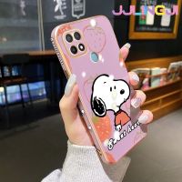 Jjlingji เคสสำหรับ OPPO A15 A35 A15s 4G เคสลายการ์ตูนสนูปี้ใหม่กรอบสี่เหลี่ยมพื้นผิวชุบเคสซิลิกาเจลนิ่มกันกระแทกเคสมือถือฝาครอบป้องกันเลนส์กล้องถ่ายรูปรวมทุกอย่าง