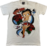 เสื้อยืดการ์ตูน เบ็ตตี้ บู๊พ (Betty Boop) สไตล์วินเทจ สีขาว ผ้าฝอก (M/L/XL)