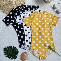 Iviesa Korean Version Of The Classic Polka Dots Cover The Flesh Small Fresh Cover Belly Belt Chest Pad White Short-Sleeved Triangle One-Piece Swimsuit