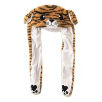 Cute Warm Fluffy Hat Tiger Shaped Costume Hat for Chily Winter with Ears Moving Achieved by Pinching Paws