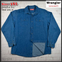 Wrangler®แท้ อกจริง 51 ไซส์ 3XL เสื้อเชิ้ตผู้ชาย แรงเลอร์ สียีนส์ เสื้อแขนยาว