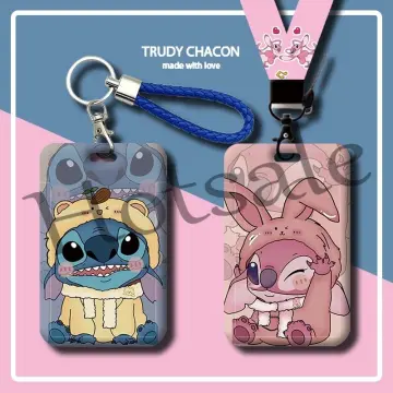 Anime Stitch Cute Credit Card Cover Lanyard Bags Retractable Badge