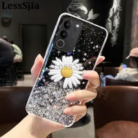 เคสมือถือสำหรับ VIVOV29E V29 Pro เคสมันเงาด้านหลังนุ่มดวงจันทร์เลื่อมดอกเบญจมาศซิลิโคนใสพับเป็นขาตั้งสำหรับ VIVO V29 Pro V29E เคสโทรศัพท์