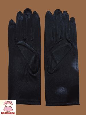 ถุงมือสั้น ผ้ามันเงา สีดำ Plain Black Short Gloves