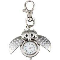 Owl Pocket Watch with Key Chain 40 x 25 mm Silver