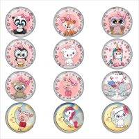 Unicorn fox owl pig panda cat girls Cartoon glass snap button DIY jewelry Round photo cabochons flat back DA1187