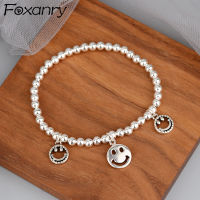 FOXANRY 925 Sterling Silver Bracelets Hollow Smiley Face Accessories New Fashion Hip Hop String of Beads Design Party Jewelry