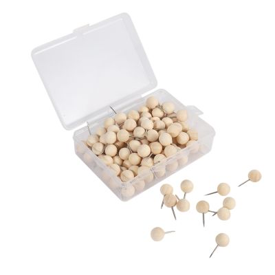 ✹ 130pcs Round Wood Decorative Push Pins Wood Head and Steel Needle Point Thumb Tacks for Photos Maps and Cork Boards