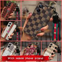 Anti-dust Fashion Design Phone Case For OPPO Realme10 Pro 5G Lanyard Wrist Strap Plaid texture Soft Case Durable TPU