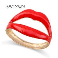 Kaymen กำไลรูปริมฝีปากกำไลข้อมือเคลือบสีสันสดใสสำหรับงานแต่งงานกำไลข้อมือผู้หญิงหญิงสาว4สี