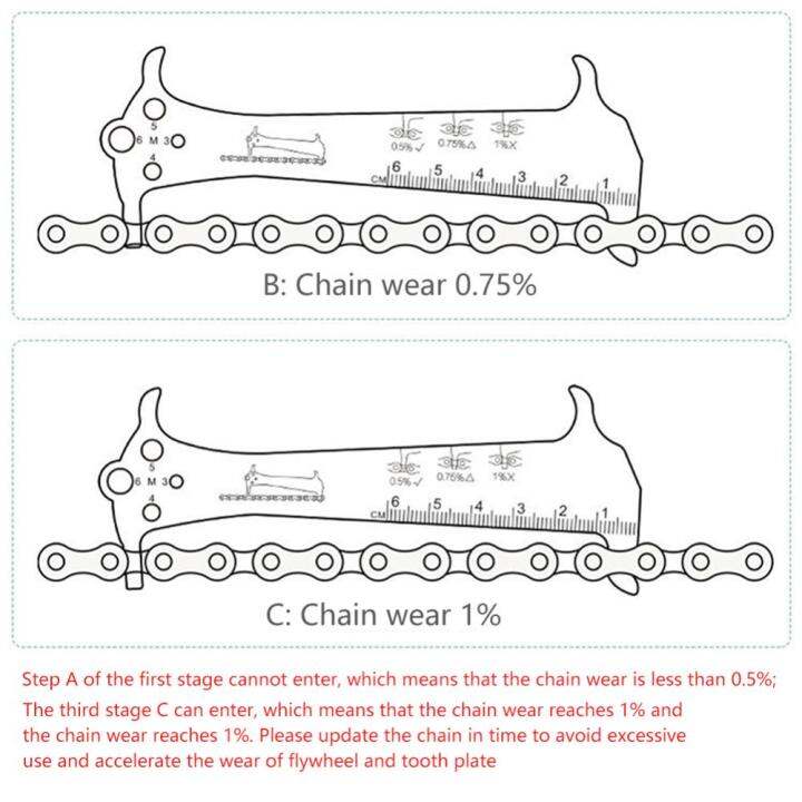 เครื่องวัดความยาวโซ่จักรยานแบบพกพาไม้บรรทัดวัดการสึกหรอโซ่จักรยานตัวแสดงการตรวจสอบสแตนเลสเครื่องมือซ่อมจักรยานได้แม่นยำ