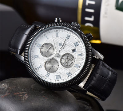 [เงิน + ดำ]  นาฬิกาผู้ชายสายหนังผู้ชายนาฬิกาควอตซ์แฟชั่น Casual ตัวเลขโรมันนาฬิกา5สี