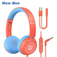 New Bee KH18 หูฟังสำหรับเด็ก Kids Headphones with Mic หูฟังแบบมีสายสำหรับเด็ก หูฟังแบบครอบหู ชุดหูฟังเล่นเกมฟังเพลง Children Girls Boys Teens Foldable Adjustable 3.5mm Jack Compatible Pad Kindle Cell phones Computer