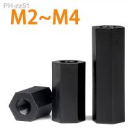 50Pcs M2 M2.5 M3 M4xL Black Spacing Screws Hex Nylon Standoff Spacer Column Flat Head Double Pass Nylon Plastic