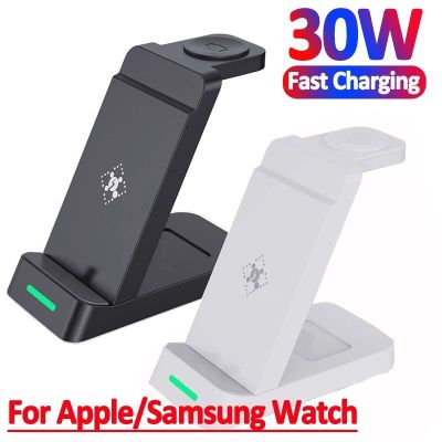 แท่นชาร์จไร้สาย30W 3 In 1สำหรับ14 13 12 11 X เหมาะสำหรับ Apple นาฬิกา Samsung Airpods Pro Iwatch สถานีแท่นชาร์จรวดเร็ว