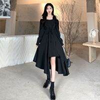 CODadoqkxDGE Large Size Women S Fat Mm Dress 2022 New Autumn Black Lace Suspender Skirt Hepburn Style Long