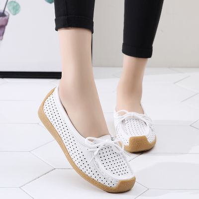 【LZ】 Women Flats Summer Women Genuine Leather Shoes With Low Heels Slip On Casual Flat Shoes Women Loafers Soft Nurse Ballerina Shoes