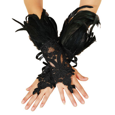 Boyroom 2023ใหม่ชุดคอสเพลย์ปาร์ตี้ฮาโลวีนถุงมือดอกไม้ลูกไม้ถุงมือขนนกกอทิกเทียมสำหรับชุดงานปาร์ตี้คอสเพลย์