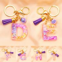 [HOT] Cute English Letter Pendant Key Chains Ring Tassel Keyring Resin Acrylic Initial Car Handbag Keychain Holder Accessories Jewelry
