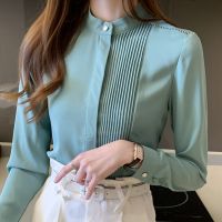 Long Sleeve Chiffon Blouse Shirt Tops Blouse Women Blusas Mujer De Moda 2023 Stand Collar Office Blouse Women Blouses Blusa E225