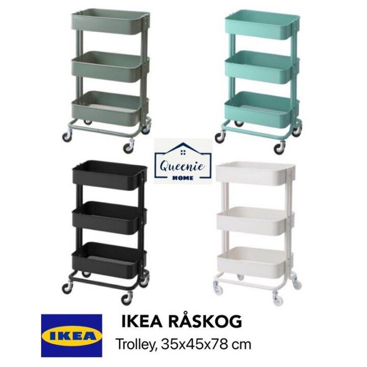 ikea RASKOG Trolley, Troli, black/white/turquoise/greygreen, 35x45x78