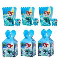 6/24pcs Little Mermaid Ariel Popcorn Candy Box Party Suppliers Gift Box Kids Birthday Party Decoration Baby Shower Mermaid Party