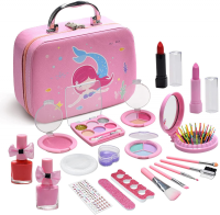 ร้อน, ร้อน★20PCS Kids Makeup Kit, Pretend Play Toys for Little Girls, Princess Purses Toys with Mermaid Cosmetic Case Lipstick Brush Safe Non-Toxic and Washable