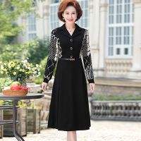 【YF】 Mother autumn lapel shirt long-sleeved dress new mid-length middle-aged and elderly womens color matching long