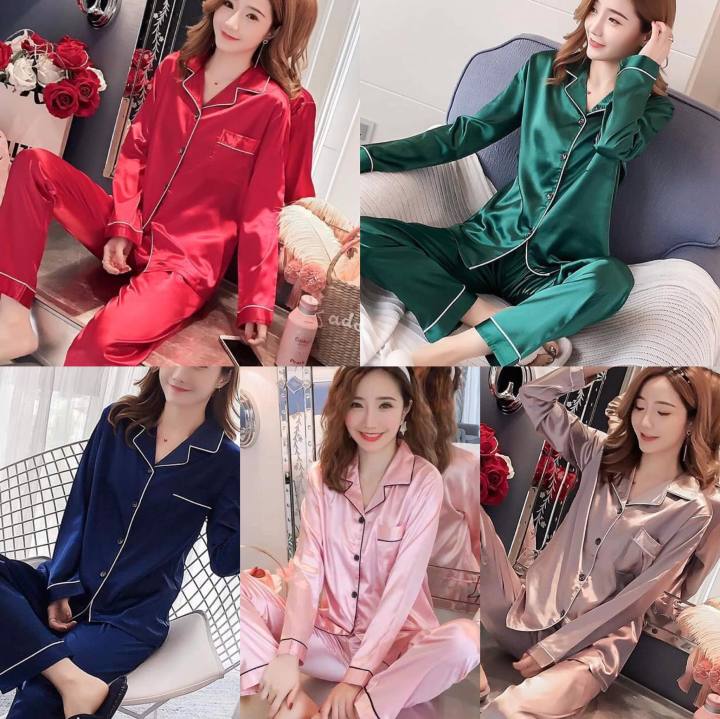 L-5Xl Size Long Sleeve Silk Sleepwear For Women Home wear Night wear ...