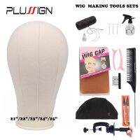 Plussign 10Pcs Wig Making Kit Training Mannequin Head Canvas Block Head With Hair Clips Stand Spandex Mesh Cap T Pins Tail Comb