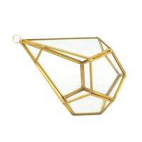 Gold Wall Hanging Glass Geometric Terrarium Modern Indoor Opening Polyhedron Diamond Teardrop Shape Planter Pot ContainerTableto