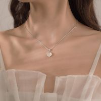 Silver Plated White Round Moonstone Pendant Womens Clavicle Chain Necklace Valentines Day Gift