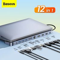 Baseus ฮับ USB Type C ถึง3.0 USB เข้ากันได้กับ RJ45ฮับ USB สำหรับตัวแยก USB MacBook Pro 12 In 1พอร์ต Type C ฮับ USB-C