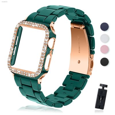 ❆❧ Diamond Case Strap for Apple Watch Band 40mm 42mm 44mm 38mm Strap Resin Bracelet for Iwatch Series 6 5 4 SE Watch Bands PC Shell