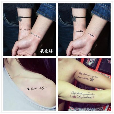 English letter tattoo stickers waterproof men and women couples lasting sexy collarbone arm ECG tattoo stickers